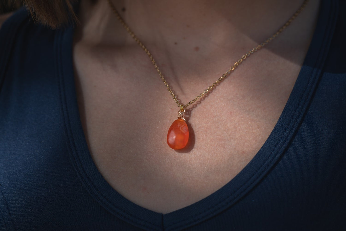 'Rise to the Occassion' Matte Carnelian Gold Plated Stainless Steel Necklace