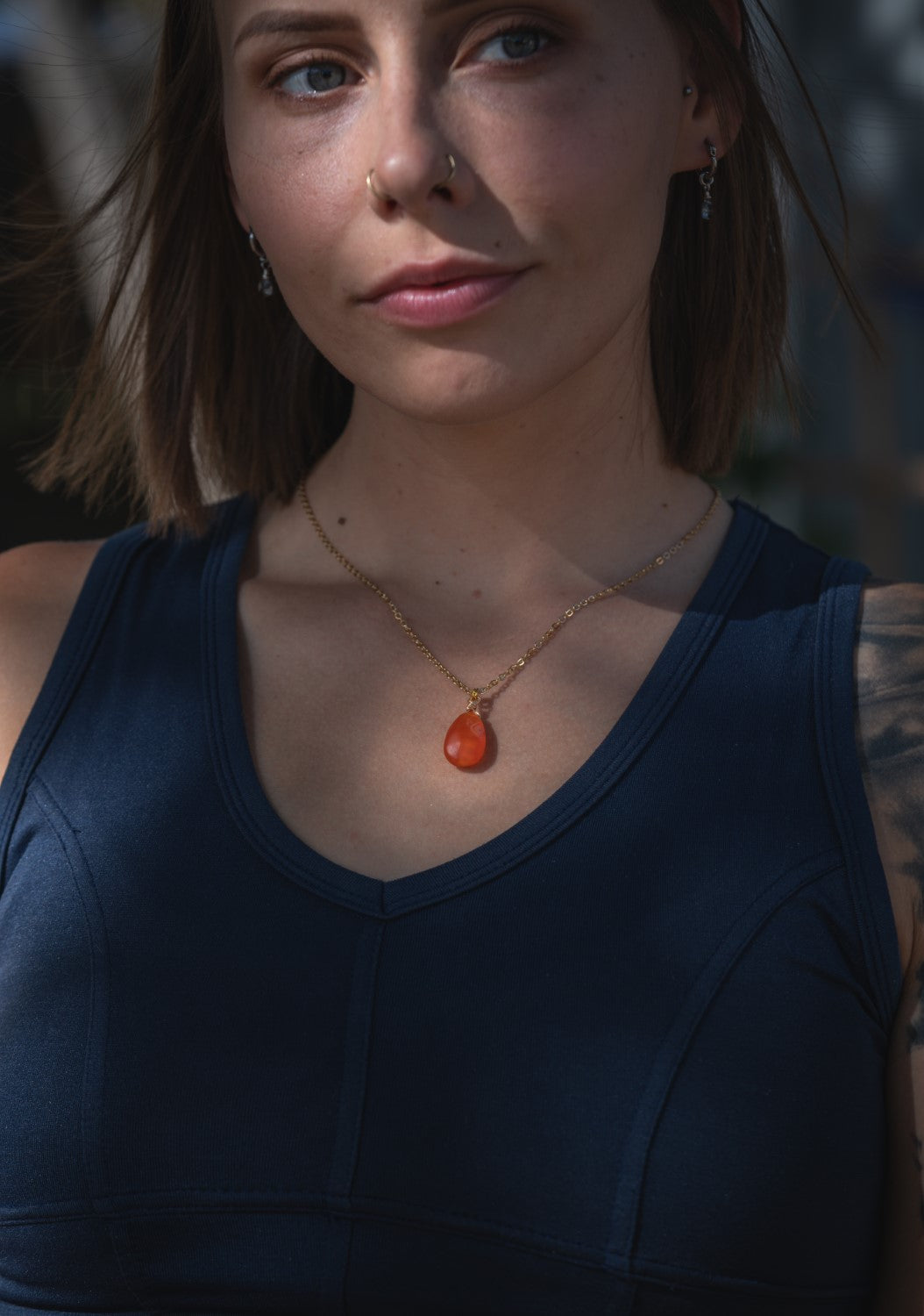 'Rise to the Occassion' Matte Carnelian Gold Plated Stainless Steel Necklace