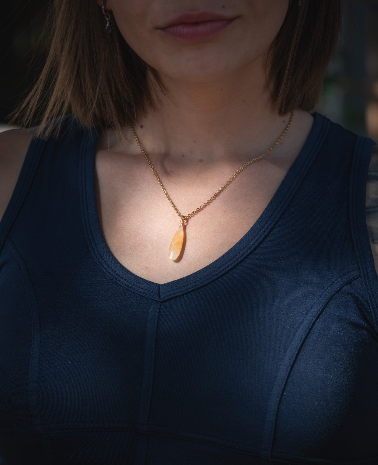 'Banish Self Doubt' Faceted Heliodor Drop Gold Plated Stainless Steel Necklace