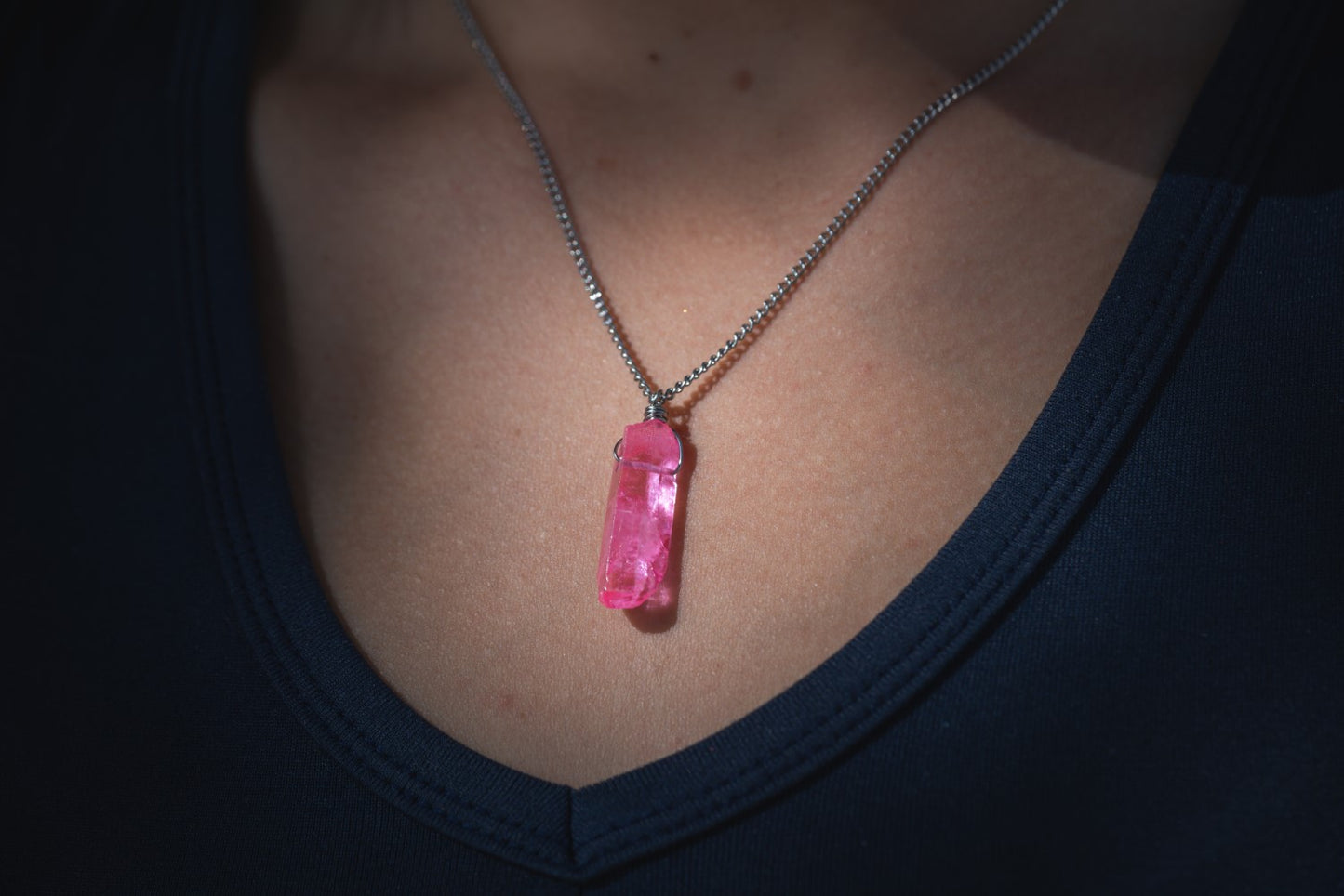 'Happy Place’ Hot Pink Titanium Quartz Stainless Steel Necklace