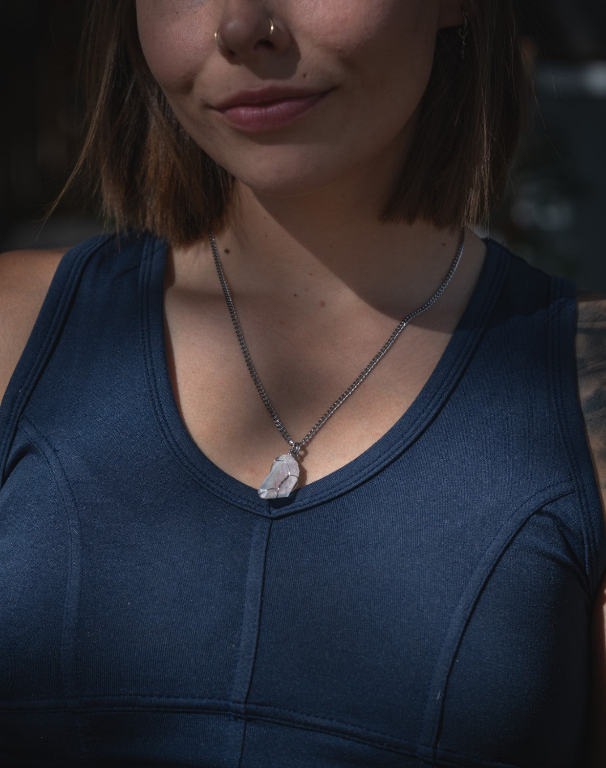 'Happy Place' Titanium Aura Quartz Semi Chonk Stainless Steel Necklace