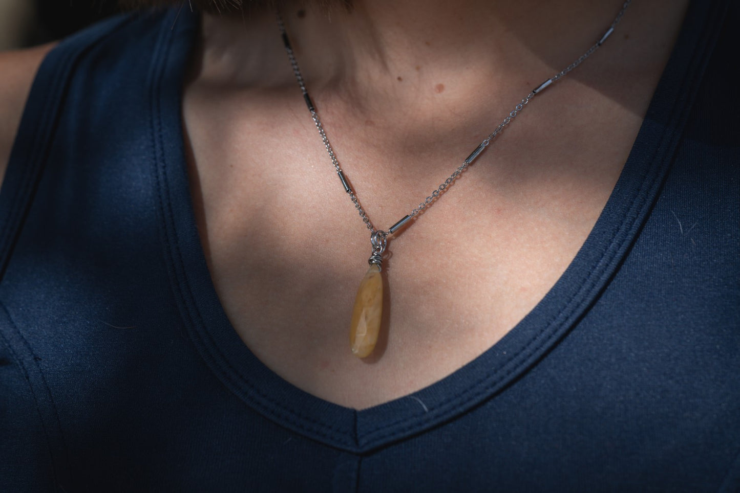 'Connect With Your Power' Faceted Heliodor Drop Stainless Steel Dainty Necklace