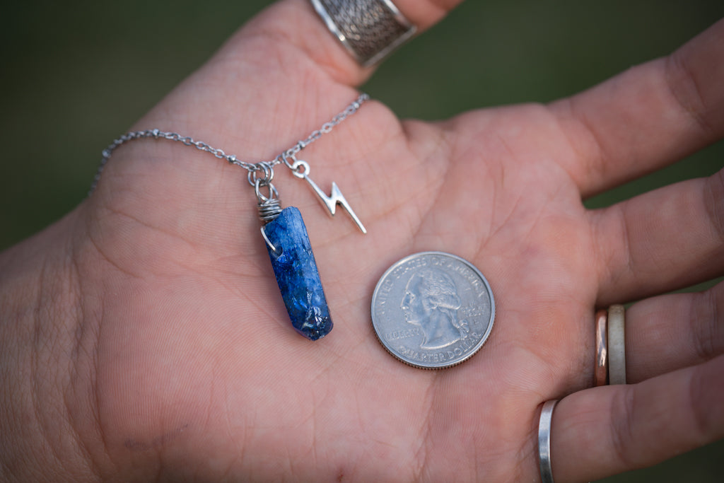 'Happy Place’ Royal Blue Titanium Quartz & Lightning Bolt Stainless Steel Necklace