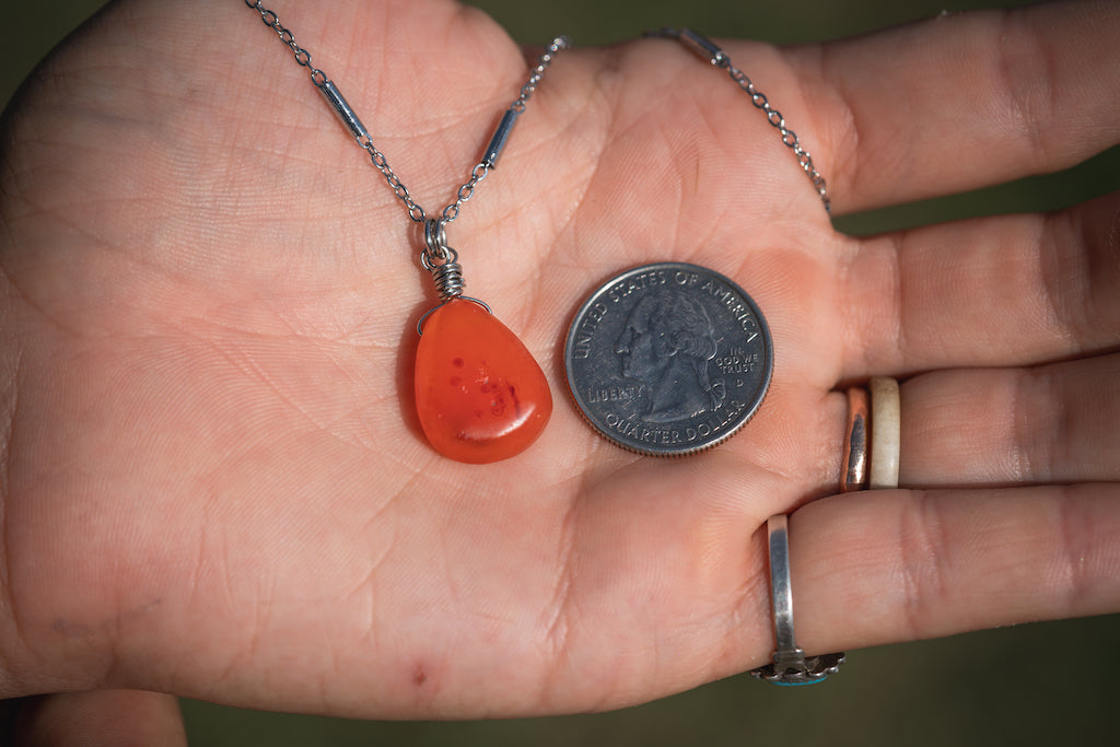 'Rise to the Occassion' Matte Carnelian Stainless Steel Necklace