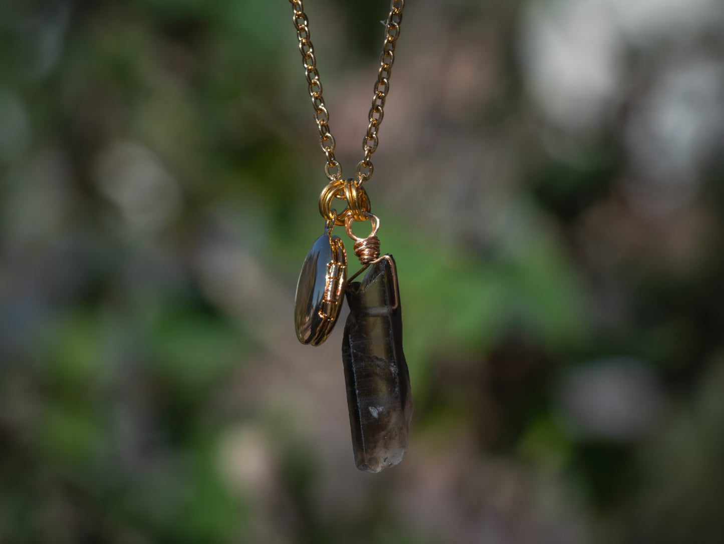 'B**** Don't Kill My Vibe’ Smoky Quartz & Round Locket Gold Plated Stainless Steel Layer Necklace
