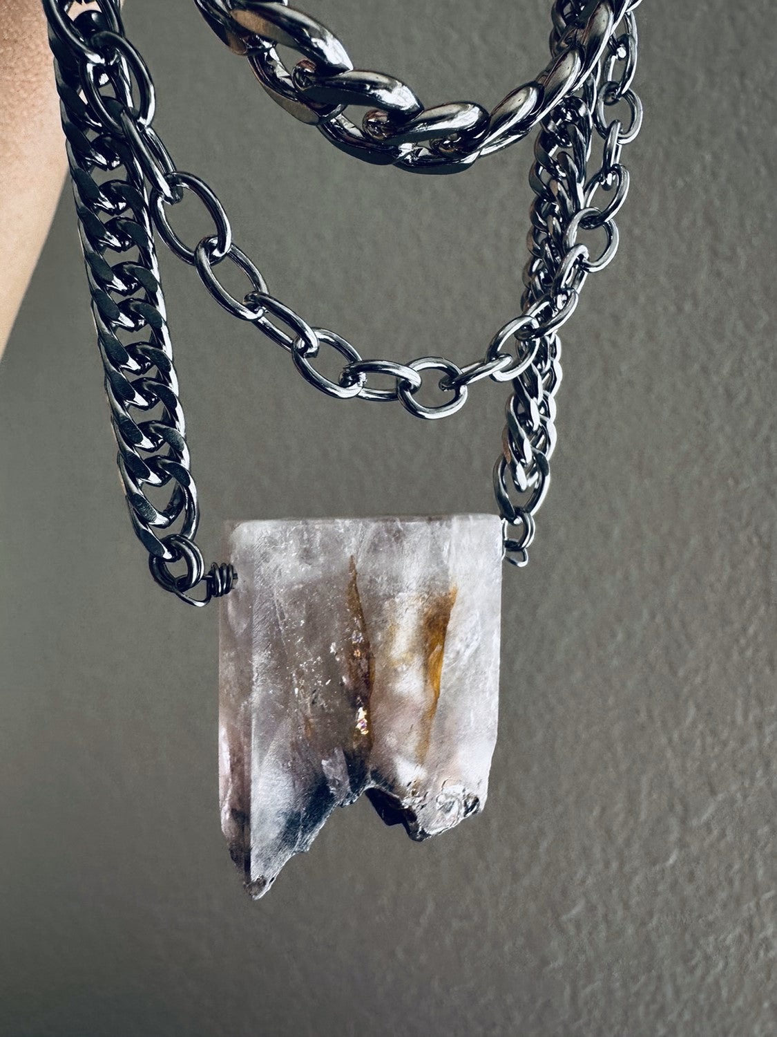 Amethyst Slab Stainless Steel Chonk Layer Necklace