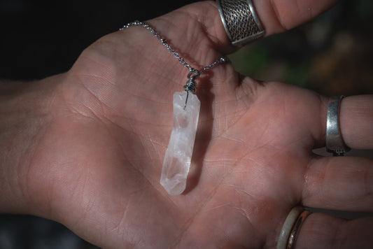 'Manifest Clarity' Large Clear Quartz Point Stainless Steel Necklace