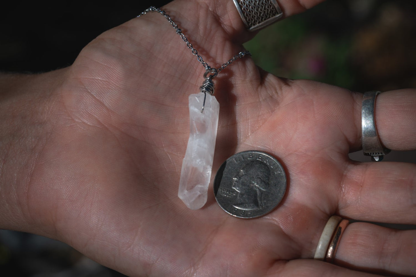 'Manifest Clarity' Large Clear Quartz Point Stainless Steel Necklace