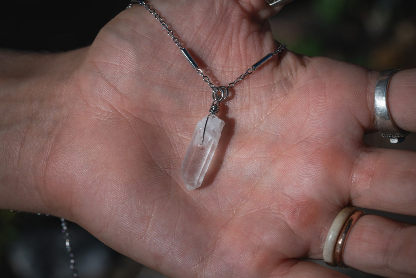 'Manifest Clarity' Clear Quartz Point Dainty Stainless Steel Necklace