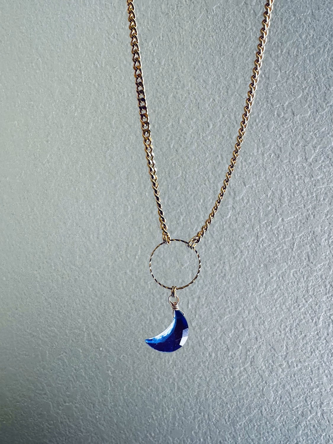 'Mystical Magickal' Mystic Titanium Aura (Hydro) Quartz Crescent Moon Gold Plated Stainless Steel Necklace
