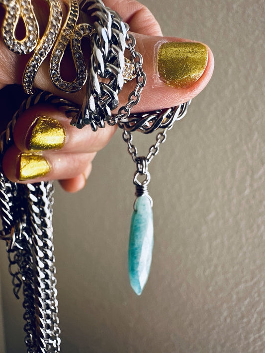 Amazonite Minnow Stainless Steel Semi-Chonk Layer Necklace