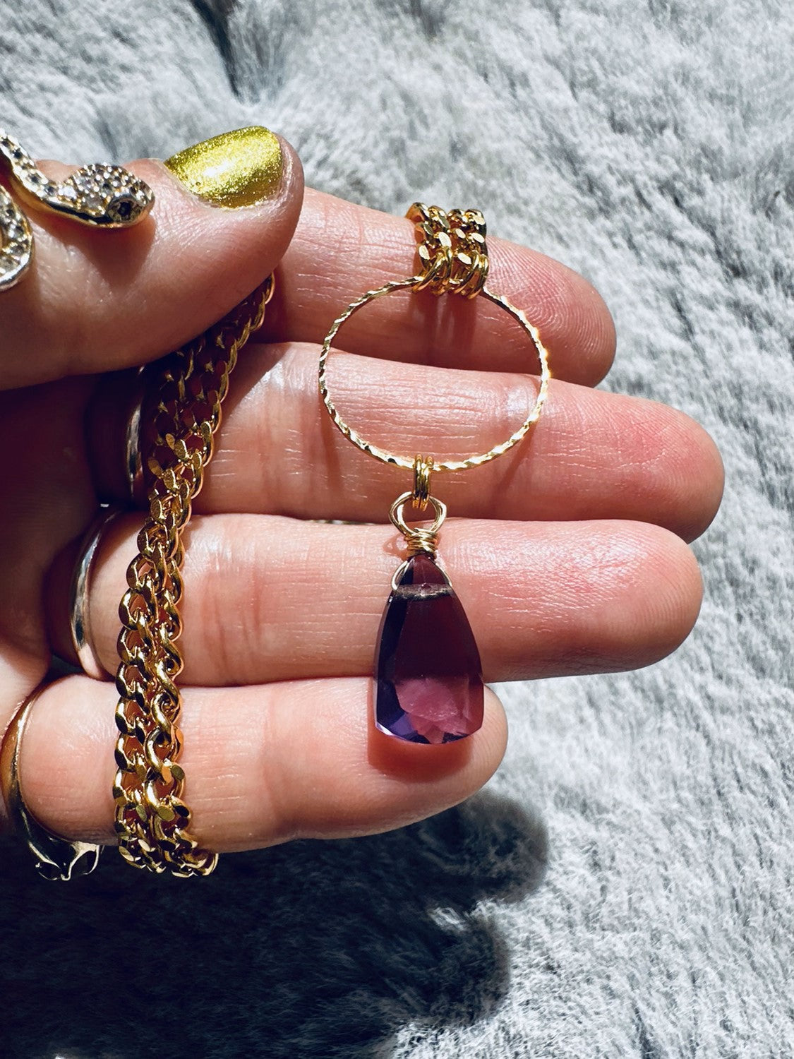 Faceted Amethyst Drop Gold Plated Stainless Steel Necklace