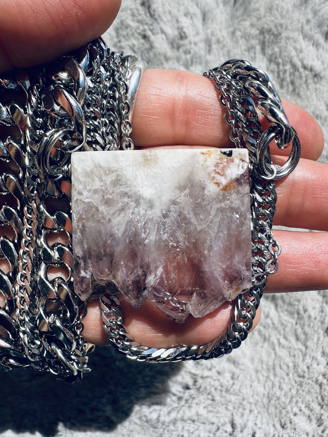 Amethyst Slab Stainless Steel Super Chonk Layer Necklace