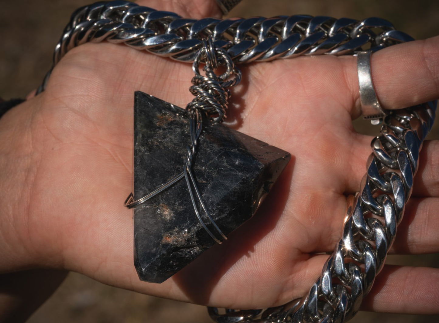 'Unlock Your Magic'' Giant RARE Blue Tara Nightshade Shield Stainless Steel Mega Chonk Necklace