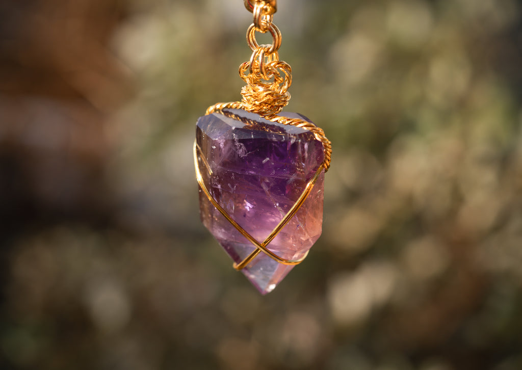 'Lean Into Balance' Giant Ametrine Point Mega Chonk Gold Plated Stainless Steel Necklace (14mm thick)