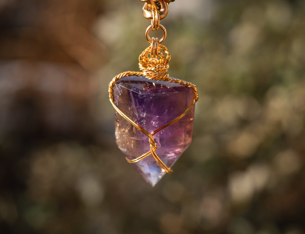 'Lean Into Balance' Giant Ametrine Point Mega Chonk Gold Plated Stainless Steel Necklace (14mm thick)