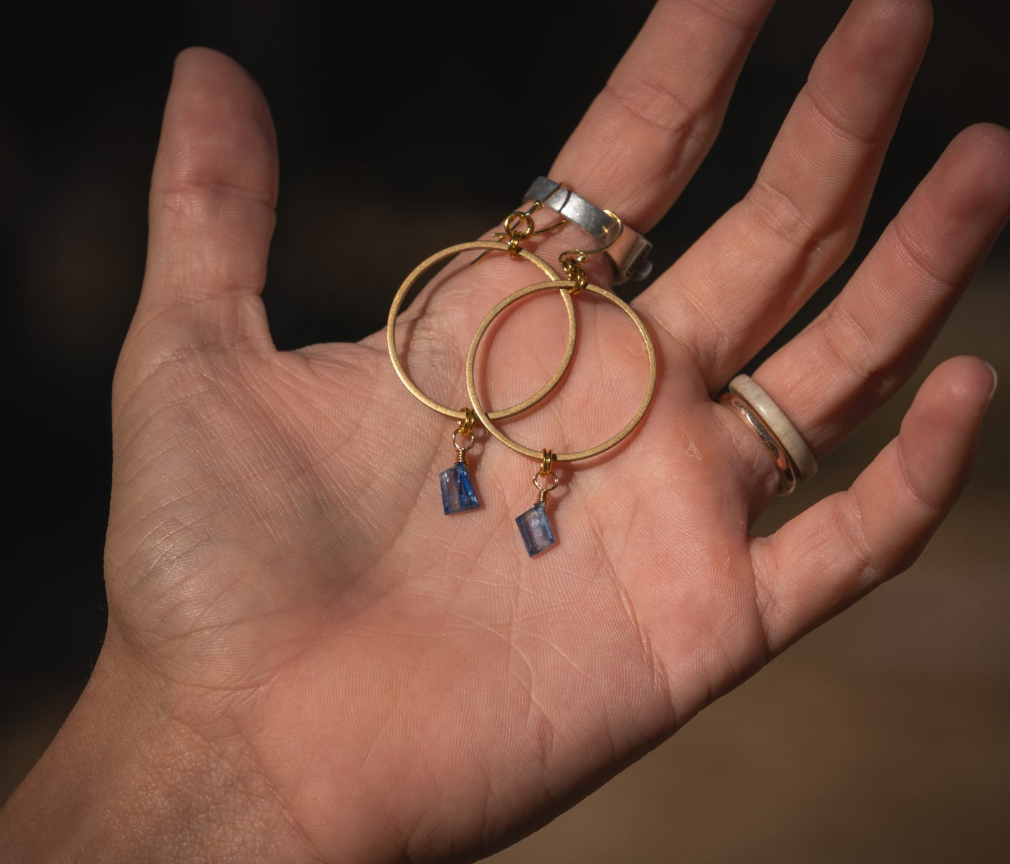 'Keep Your Balance' Blue Kyanite Shard Gold Plated Stainless Steel Hoop Earrings