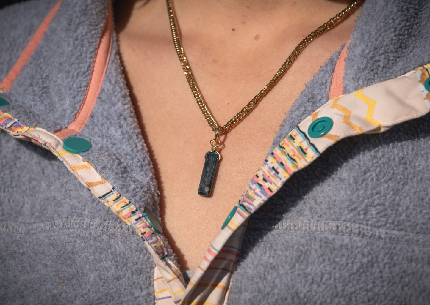 'Align With Your Highest Self' Raw Blue Kyanite Stick Gold Plated Stainless Steel Semi Chonk Necklace