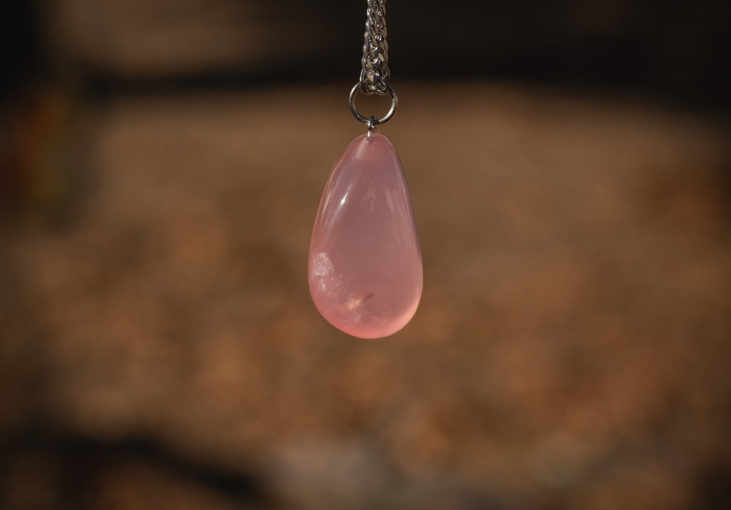 'Be Kind to Yourself' Rose Quartz Stone Maternity Long Chain Stainless Steel Chain Necklace