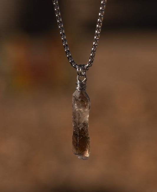 'Stay Strong’ Smoky Quartz Stainless Steel Snake Chain Necklace
