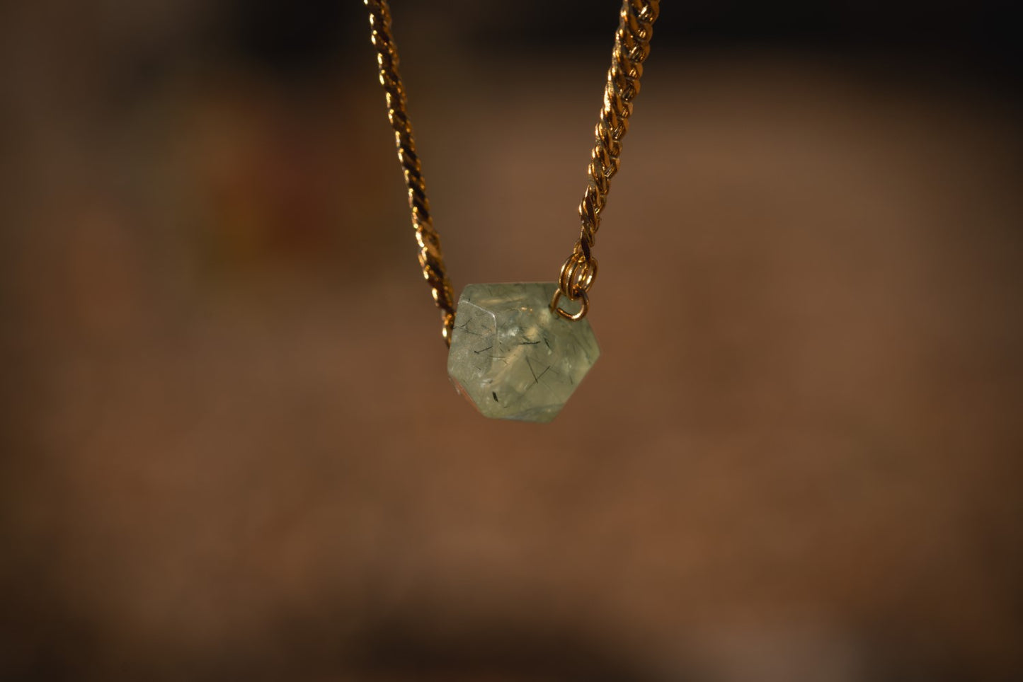 'Heal at Your Own Pace' Prehnite Nugget Gold Plated Stainless Steel Semi Chonk Necklace