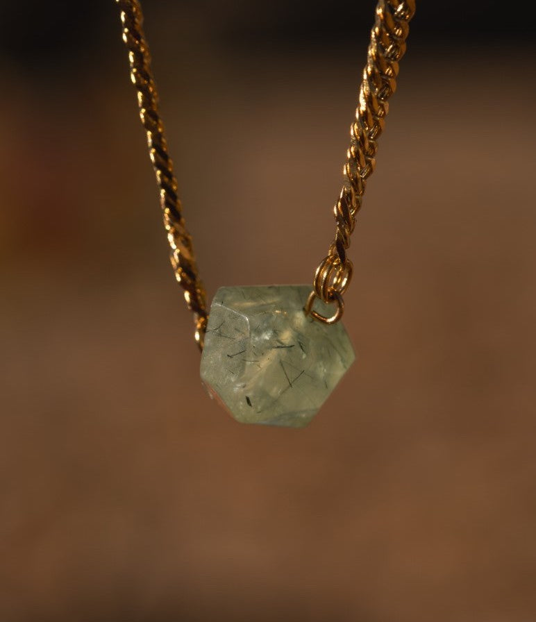 'Heal at Your Own Pace' Prehnite Nugget Gold Plated Stainless Steel Semi Chonk Necklace