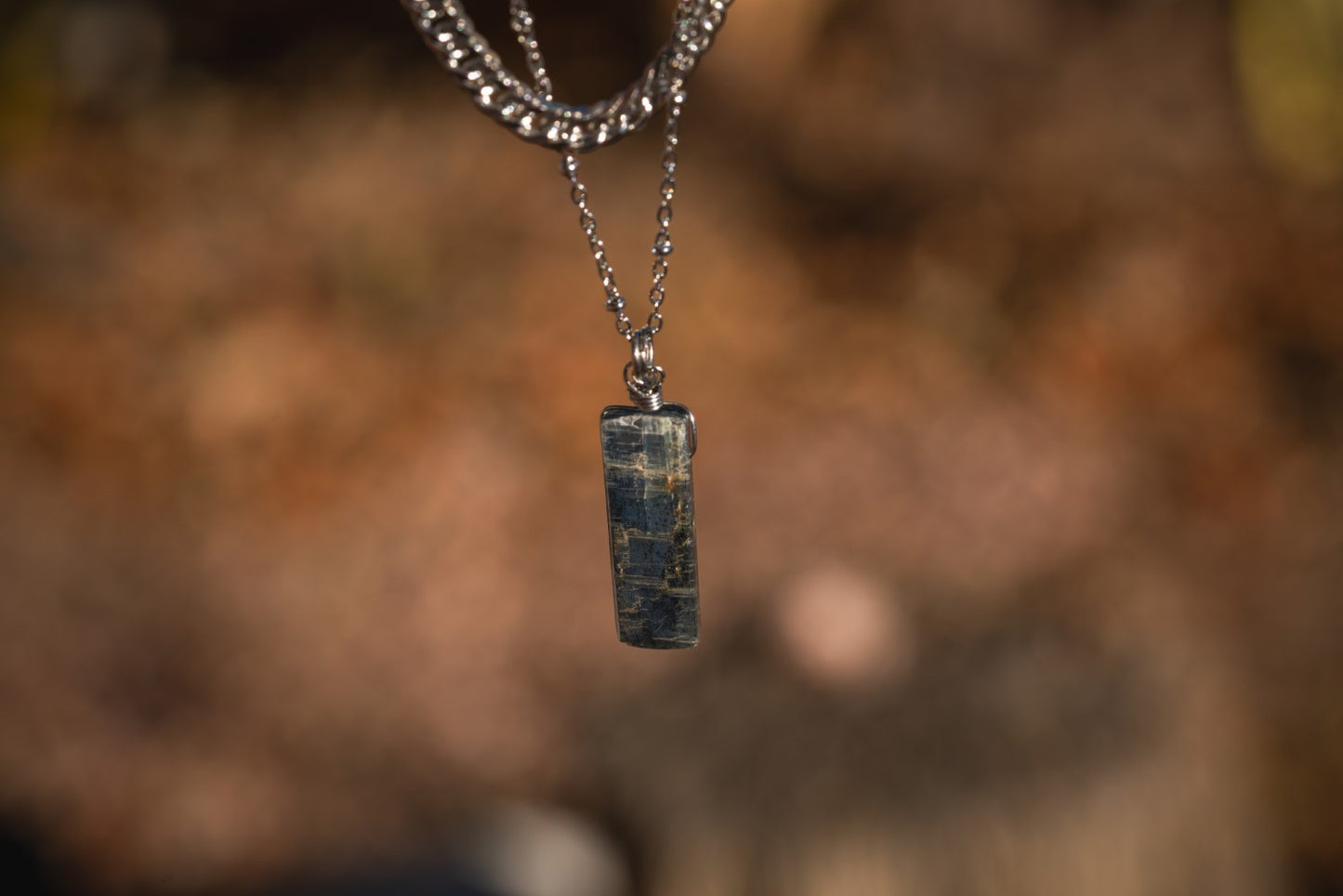 'Speak Your Truth' Raw Blue Kyanite Stick Stainless Steel Semi Chonk Layer Necklace