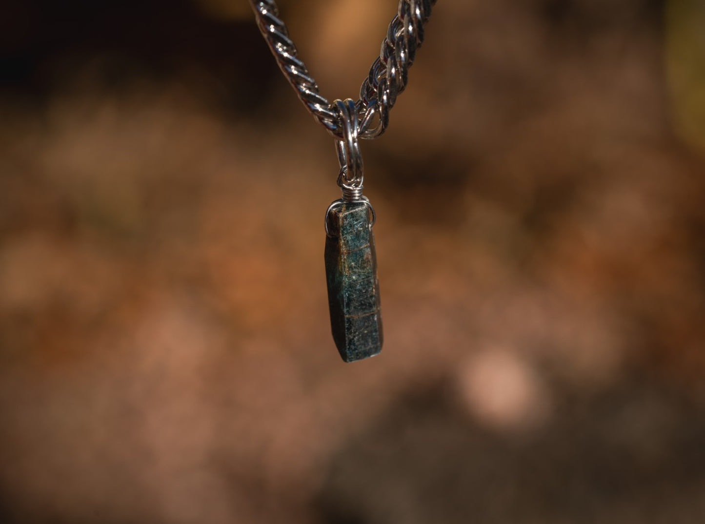 'Align With Your Highest Self' Raw Blue Kyanite Stick Stainless Steel Chonk Necklace