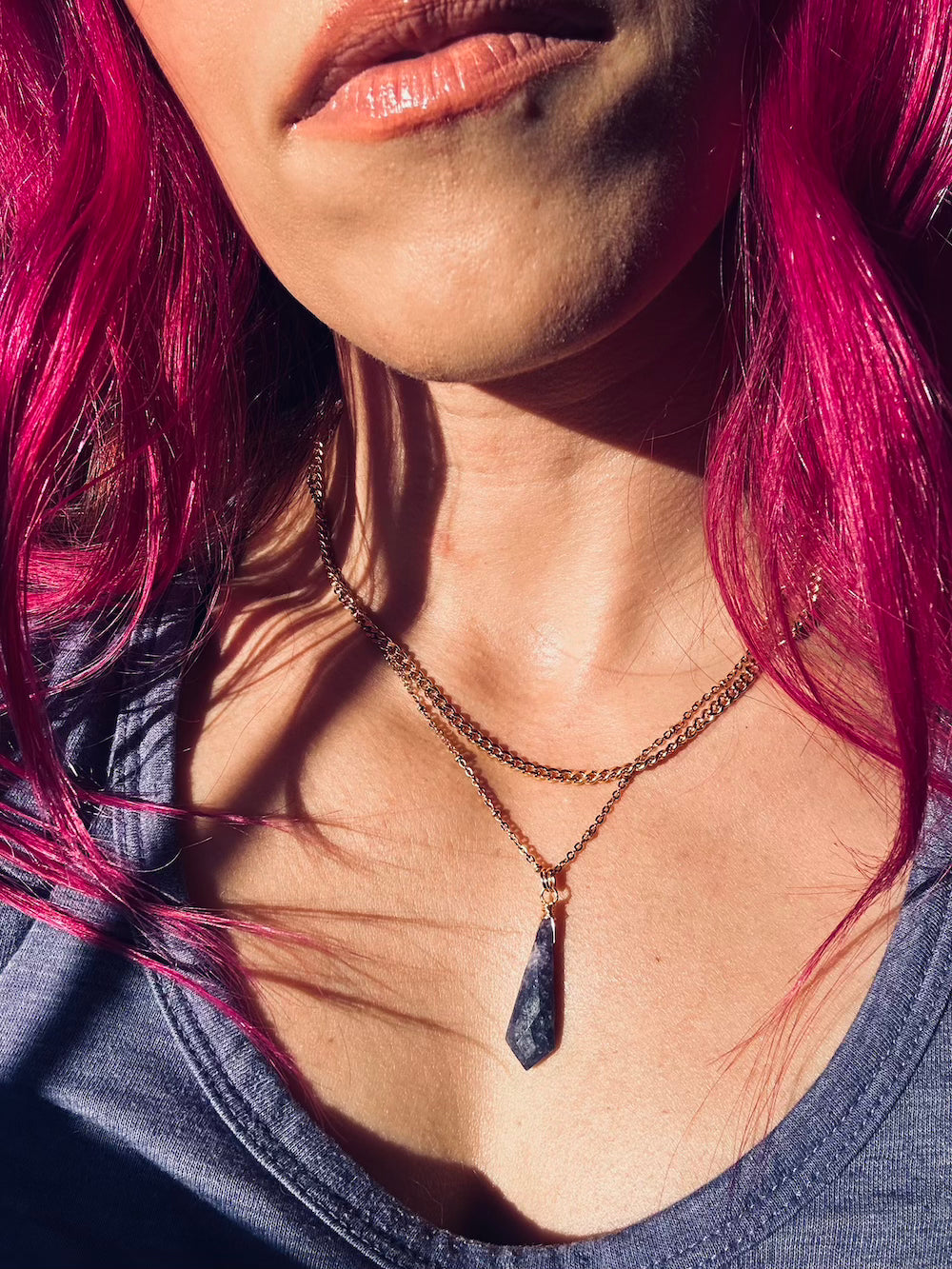 Faceted Lepidolite Kite 'Heart Healer' Gold Plated Stainless Steel Layer Necklace