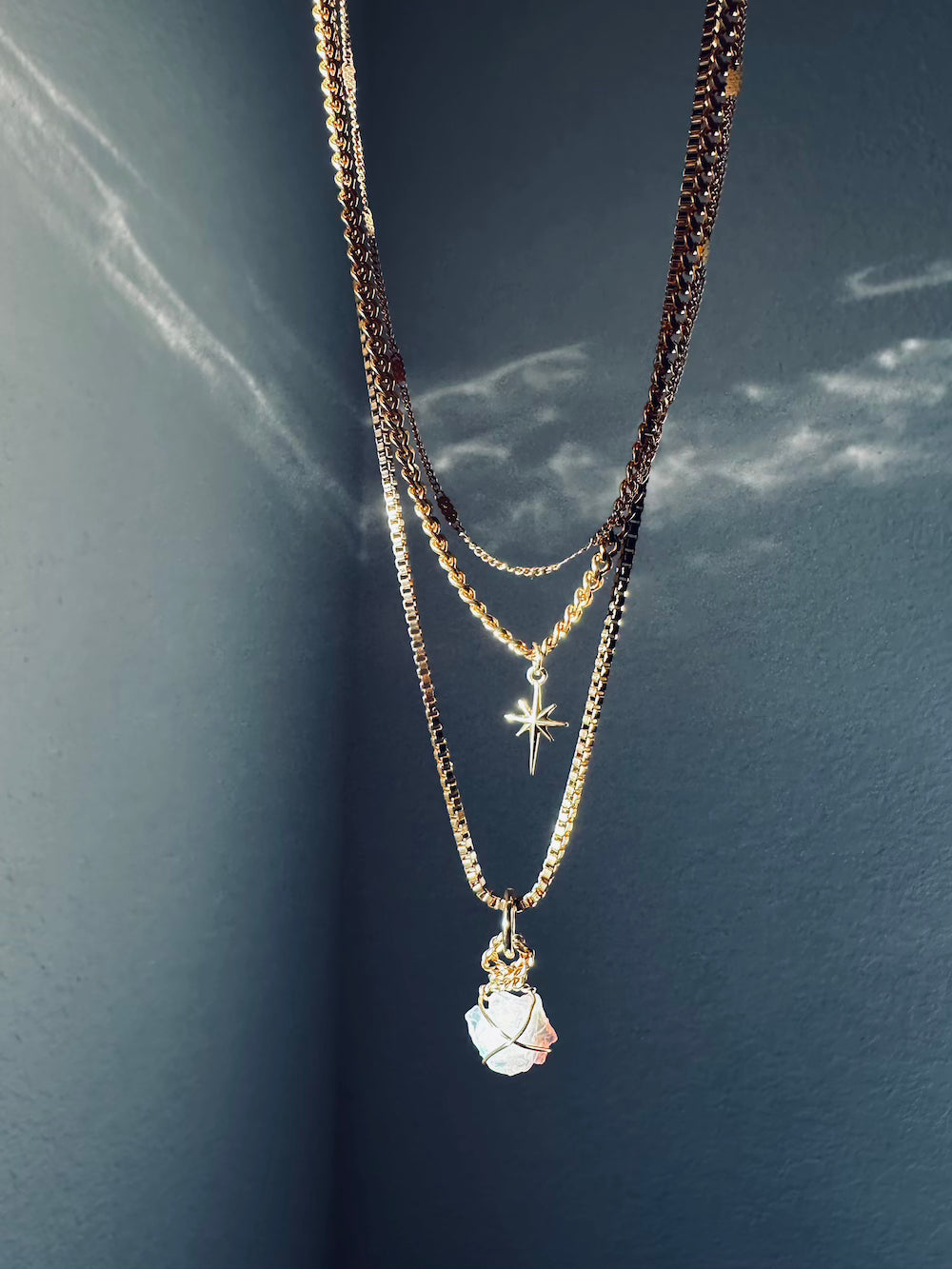 Rough Cut Opal & North Star 'Soul Navigator' Gold Plated Stainless-Steel Layer Necklace
