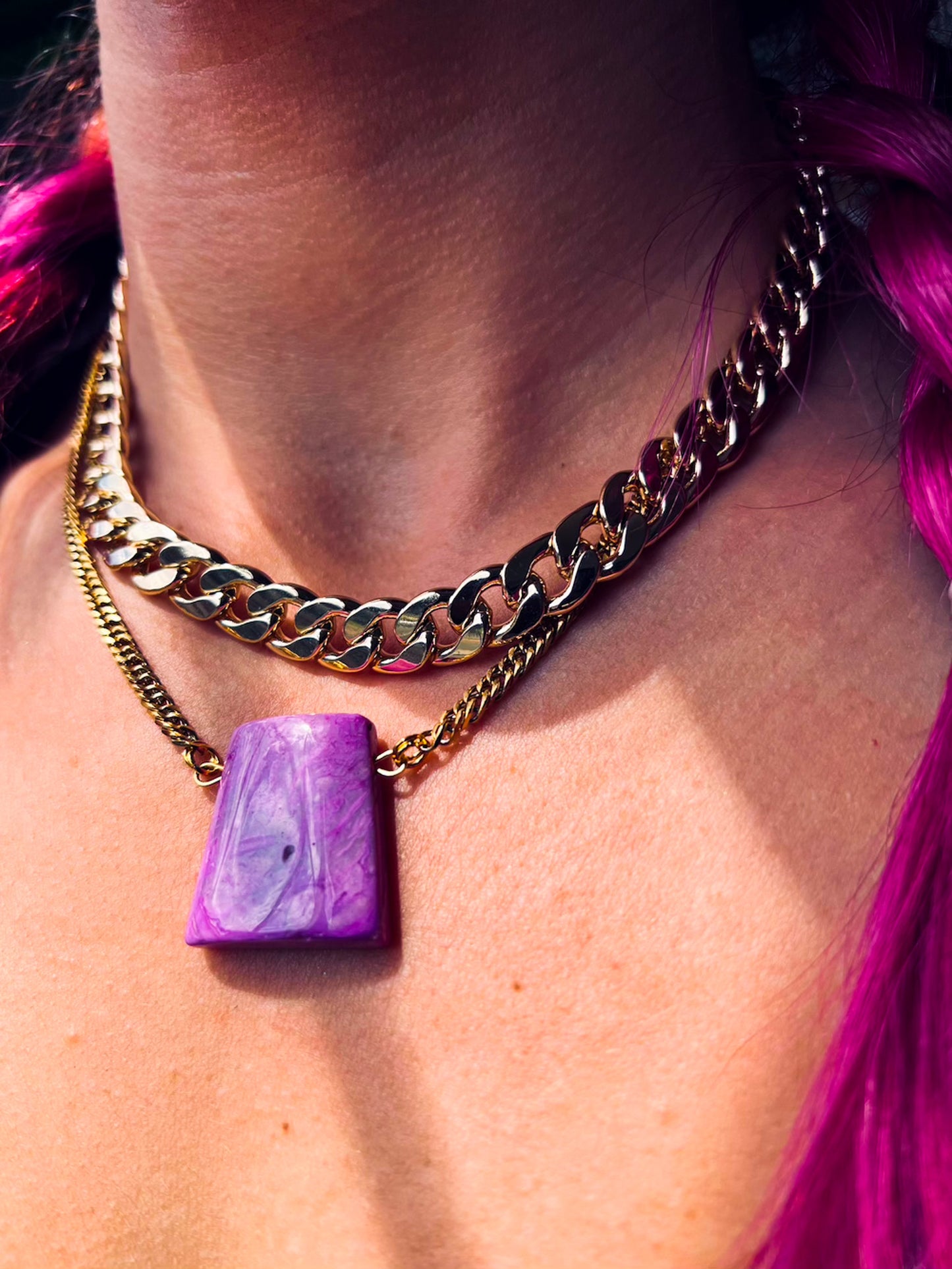 'Protect Your Peace' Sugilite Pendant Gold Plated Stainless Steel & Brass Necklace