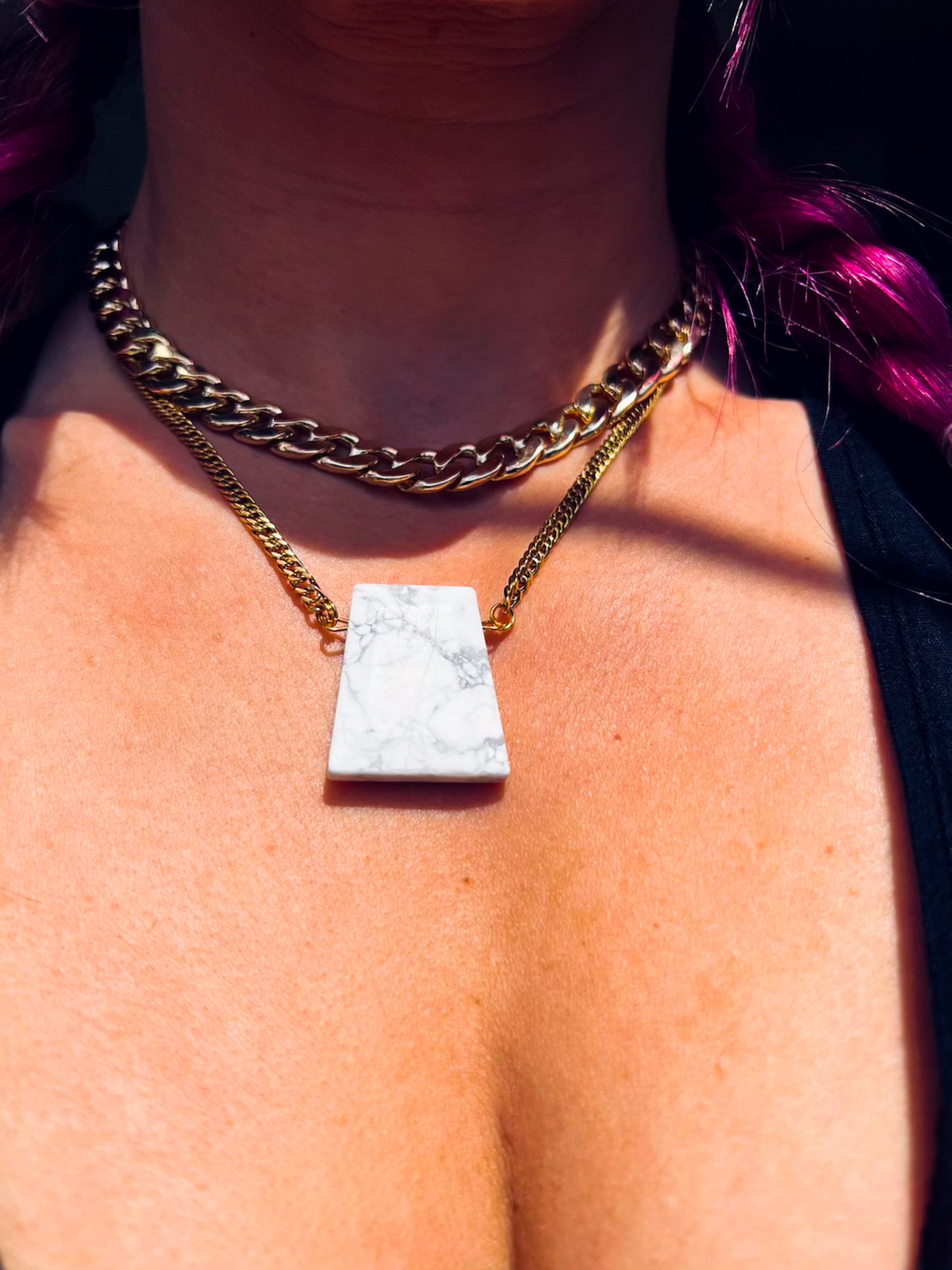 'Determination and Inner Peace' Faceted Howlite Pendant Gold Plated Brass & Stainless Steel Necklace
