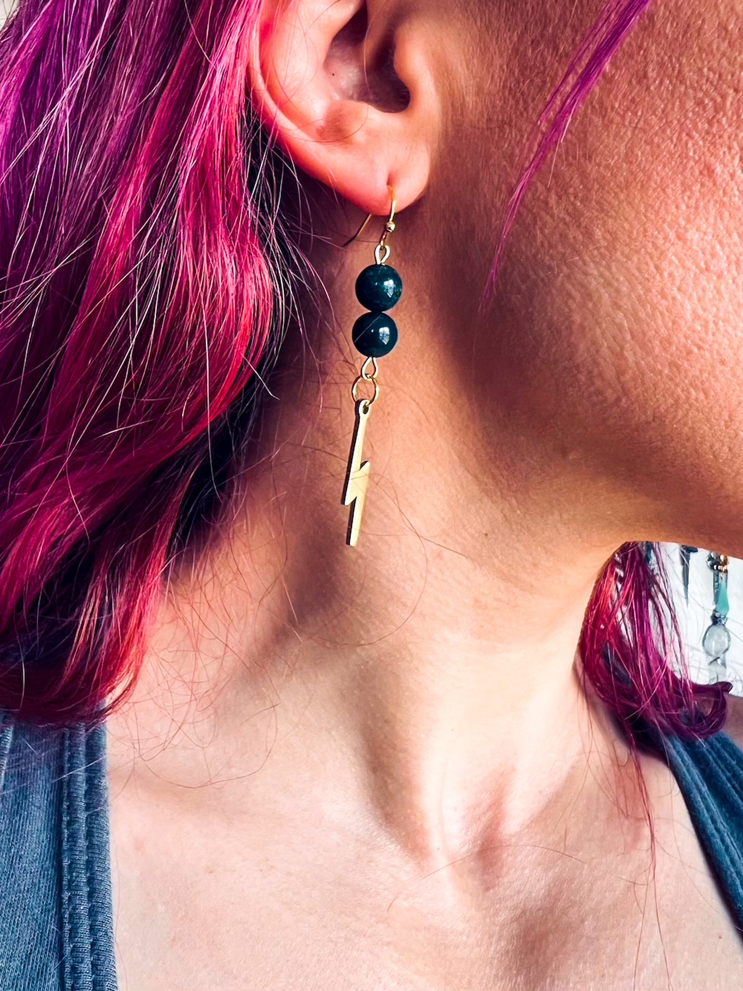 'Authentic Action' Bloodstone & Lightning Bolts Gold Plated Stainless Steel Earrings