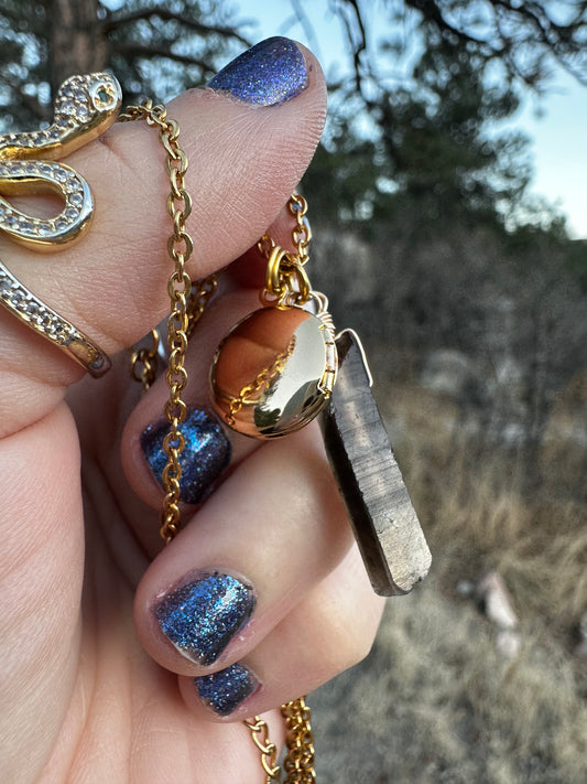 'B**** Don't Kill My Vibe’ Smoky Quartz & Round Locket Gold Plated Stainless Steel Layer Necklace