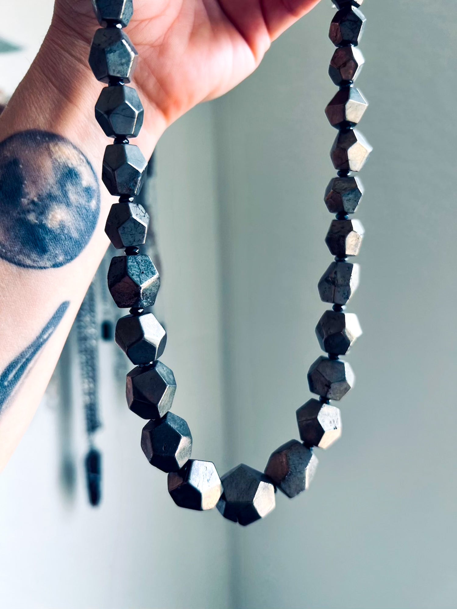 'Personal Power' Giant Faceted Pyrite & Hematite Chonk Necklace