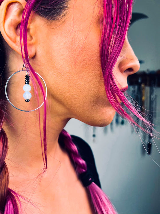 'I Am Connected to My Highest Self' Opalite & Hematite Stainless Steel Hoop Earrings