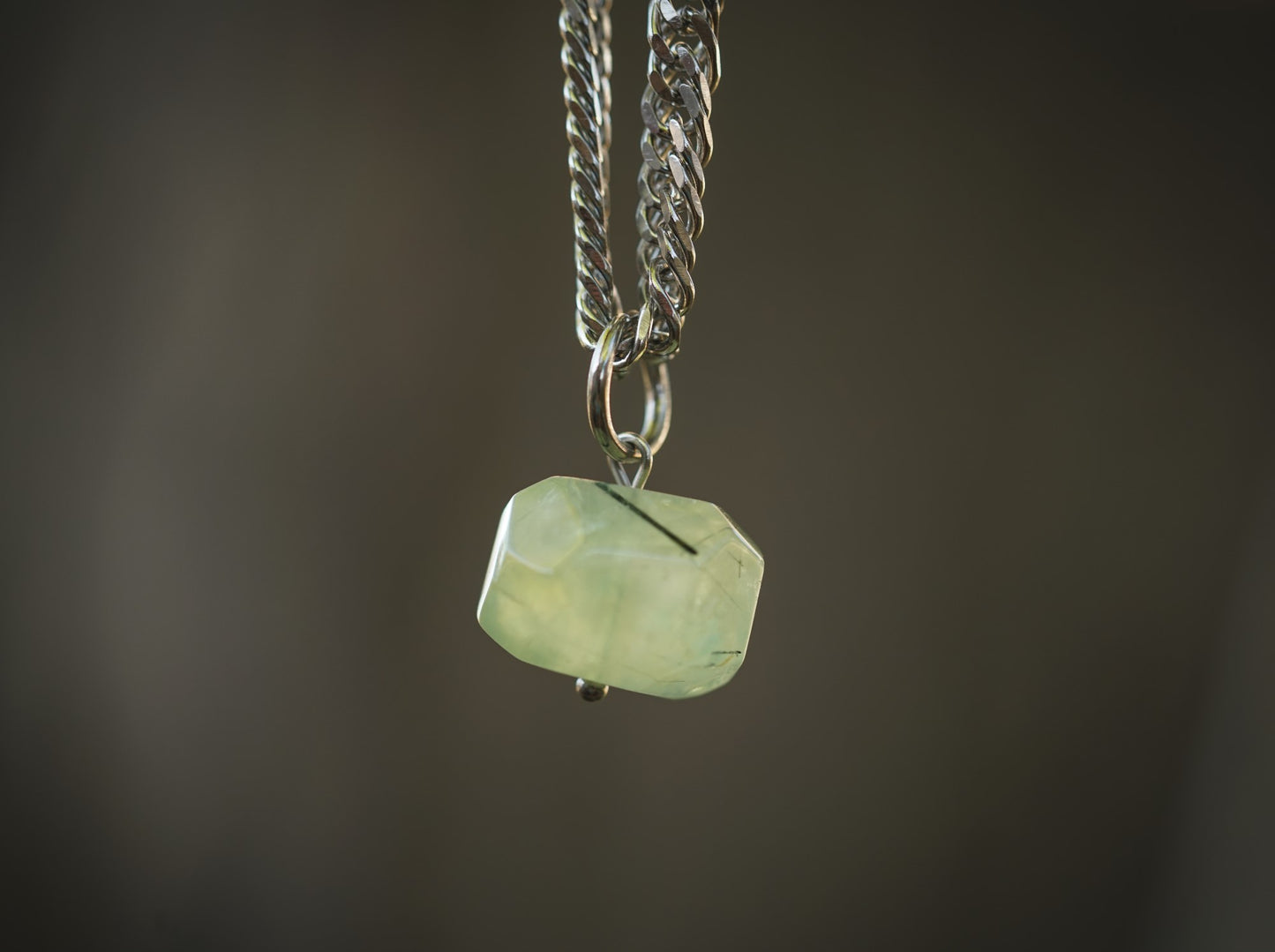 'Heal at Your Own Pace' Prehnite Nugget Evil Eye Stainless Steel Layer Necklace
