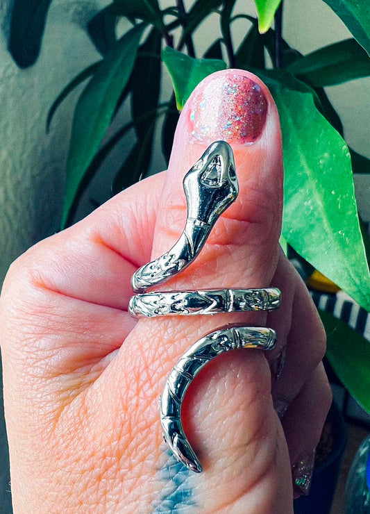 'Shed What No Longer Serves You' Snake Silver Rhodium Adjustable Ring