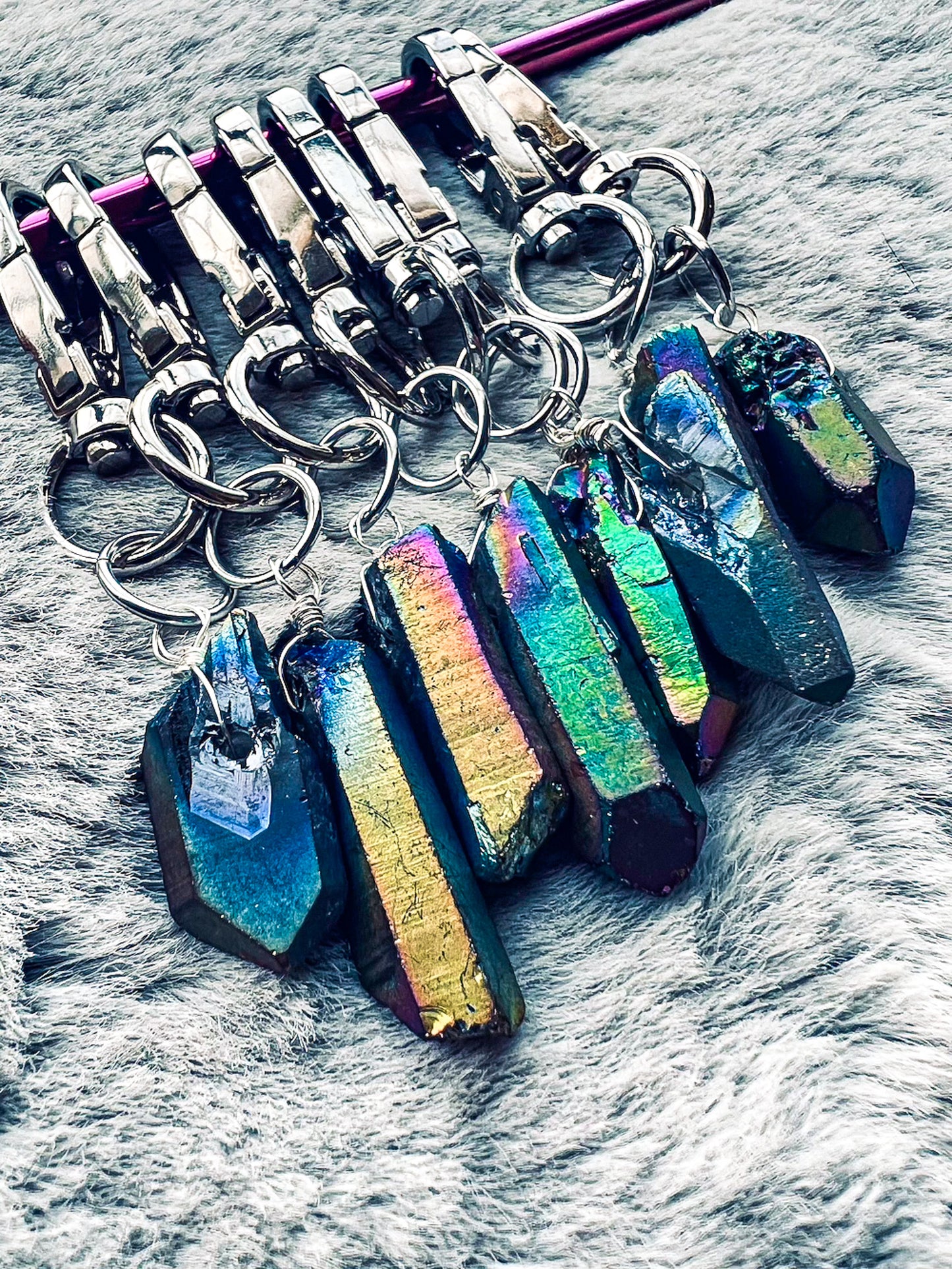 Rainbow Titanium Quartz Keychains