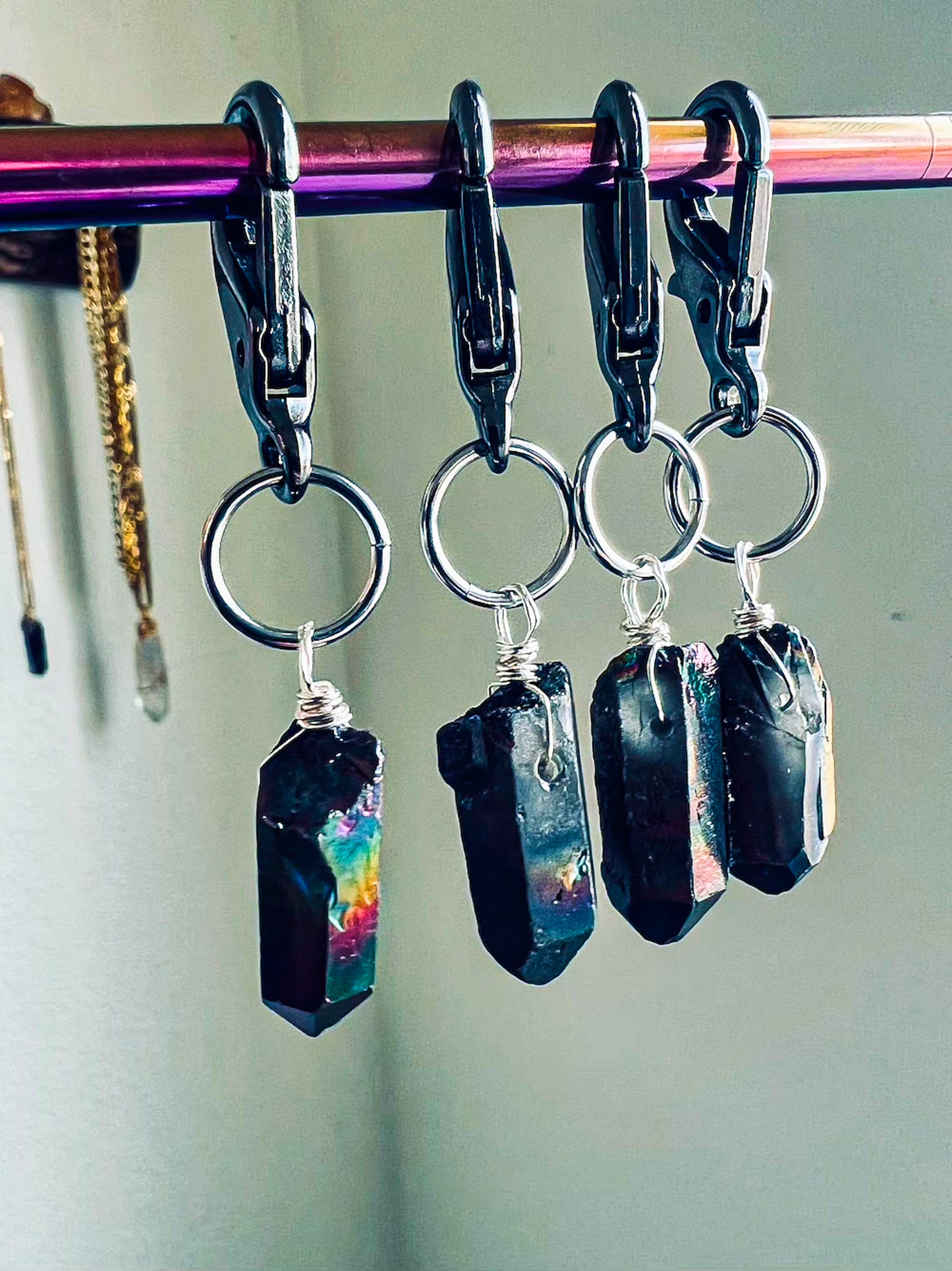 Black Rainbow Titanium Quartz Keychains