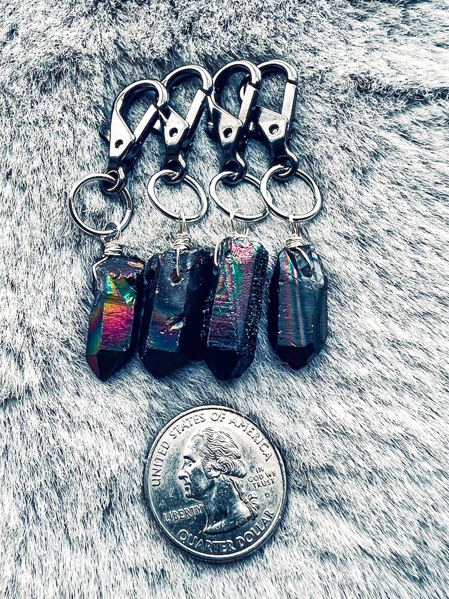 Black Rainbow Titanium Quartz Keychains