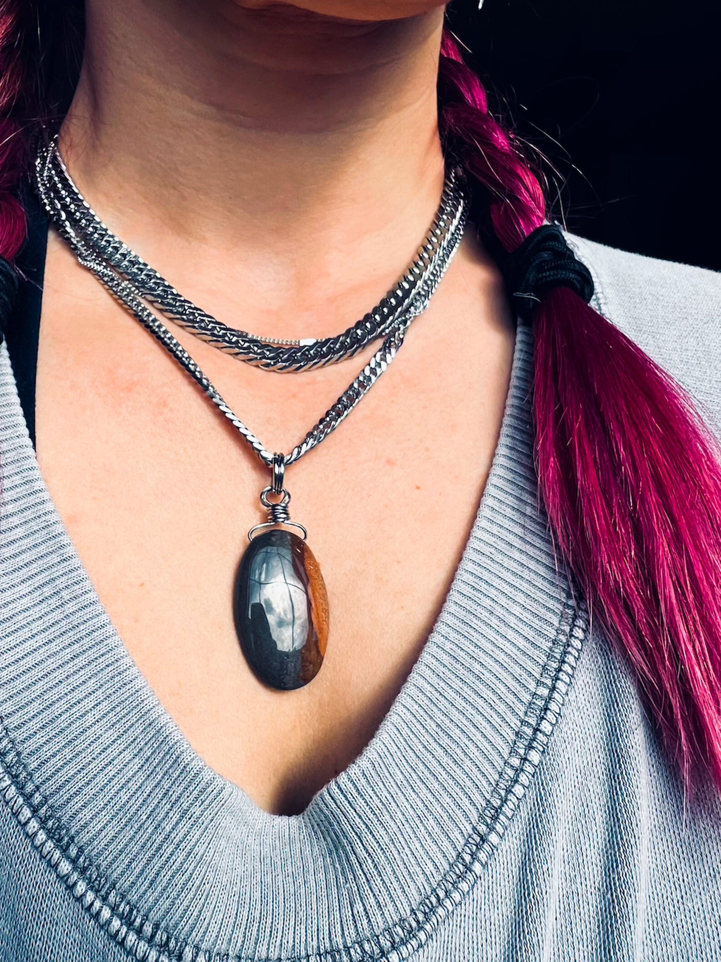 'Authentically You' Polychrome Jasper Stainless Steel Layer Necklace